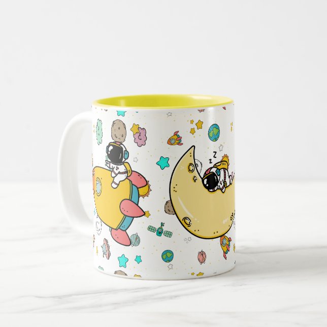 Astronaut Outer Space Cartoon  Two-Tone Coffee Mug (Front Left)