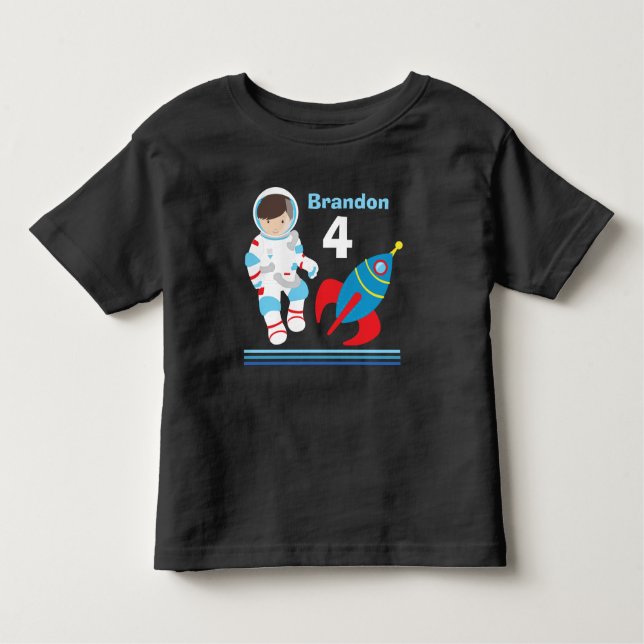 Astronaut Outer Space Cool Custom Birthday Boy Toddler T-Shirt (Front)