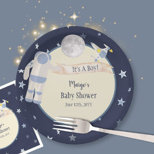 Astronaut Outer Space It's A Boy Baby Shower Paper Plate
