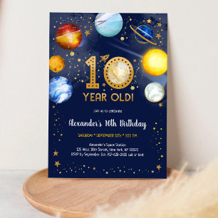 Astronaut Outer Space Planet Galaxy 10th Birthday  Invitation