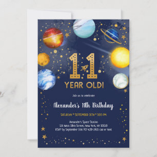 Astronaut Outer Space Planet Galaxy 11th Birthday Invitation