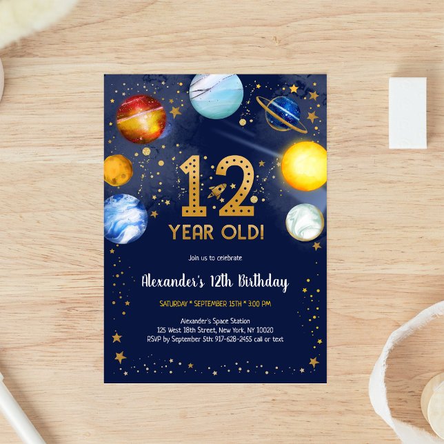 Astronaut Outer Space Planet Galaxy 12th Birthday Invitation (Creator Uploaded)