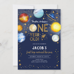 Astronaut Outer Space Planet Galaxy 1st Birthday Invitation