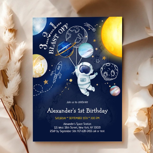 Astronaut Outer Space Planet Galaxy Birthday Invitation (Creator Uploaded)