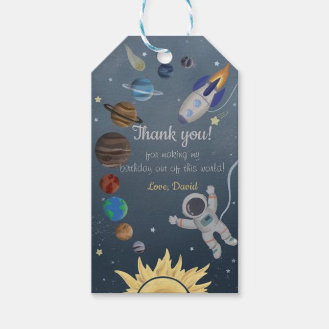 Astronaut Outer Space Planets Birthday Gift Tag (Front)