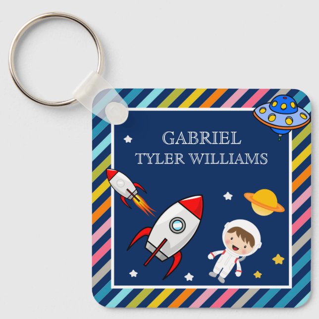 Astronaut Outer Space Rocket Boys Name Key Ring (Front)
