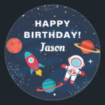 Astronaut Outer Space Rocket Ship Birthday Classic Round Sticker<br><div class="desc">Astronaut Outer Space Rocket Ship Birthday Classic Round Sticker</div>