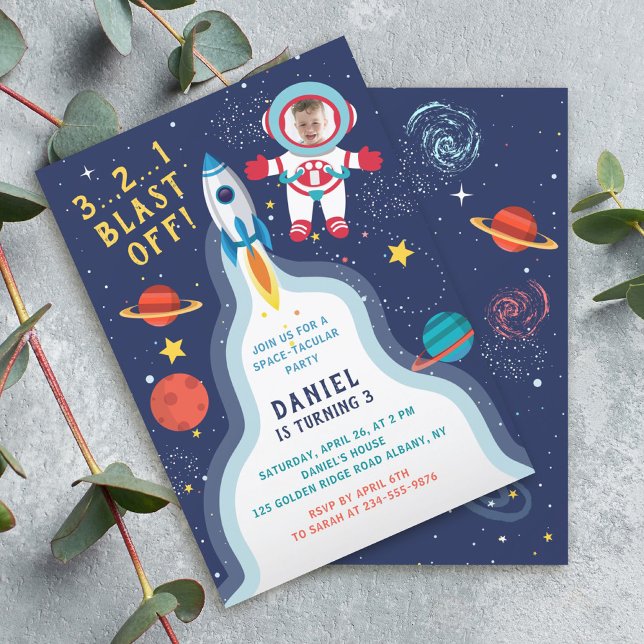Astronaut Outer Space Rocket Ship Birthday Photo Invitation (Creator Uploaded)