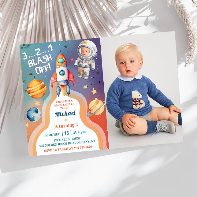 Astronaut Outer Space Rocket Ship Birthday Photo Invitation (Creator Uploaded)