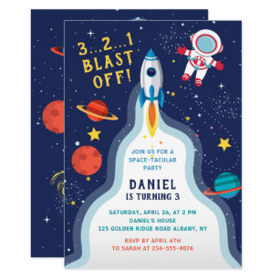 Astronaut Outer Space Rocket Ship Planet Birthday Invitation