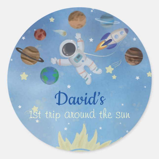 Astronaut Outer Space Rocket Ship Planets Classic Round Sticker (Front)