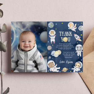 Astronaut Outer Space Safari Birthday Photo Thank You Card