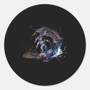 Astronaut Outer Space Surfer Surfing Galaxy Waves Classic Round Sticker