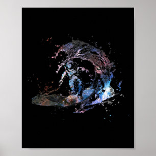 Astronaut Outer Space Surfer Surfing Galaxy Waves  Poster