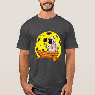 Astronaut Paddling In Boat With Moon In Space T-Shirt
