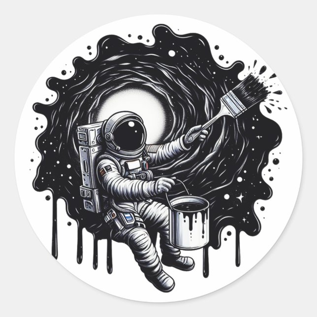 Astronaut Painting the Universe Classic Round Sticker (Front)