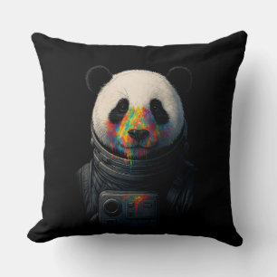 Astronaut Panda with Neon Paint Splash  Cushion