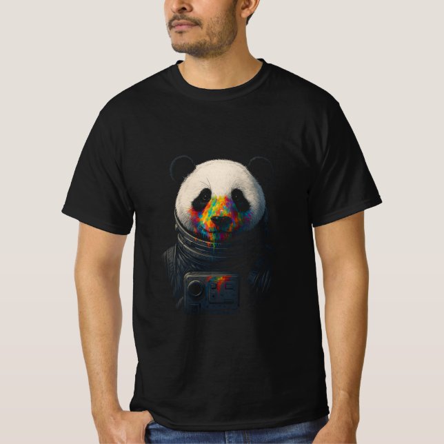 Astronaut Panda with Neon Paint Splash  T-Shirt (Front)