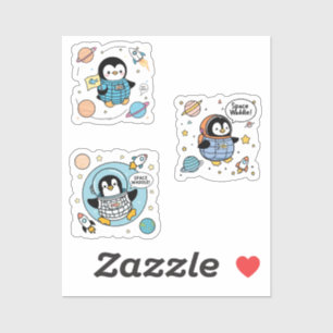 Astronaut Penguin Adventure Sticker - Cute Space