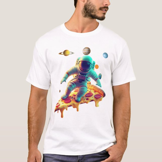 Astronaut Pizza Tshirt - Space Lover Graphic Tee (Front)