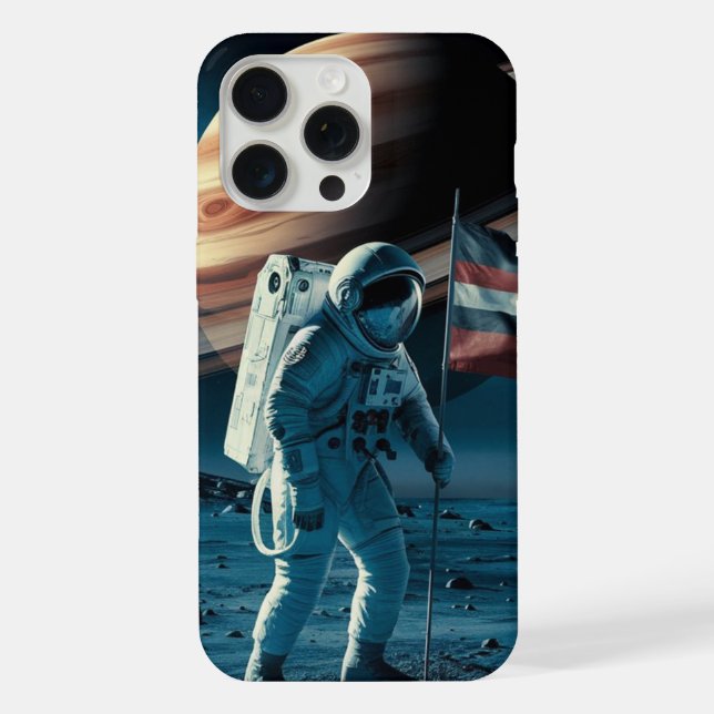 Astronaut placing a flag in saturn - iPhone Case (Back)