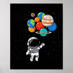 Astronaut Planet Balloons Cute Space Galaxy Boys G Poster