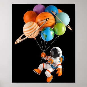Astronaut Planet Balloons Solar-system Space Kids Poster