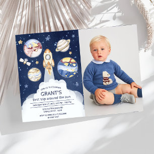Astronaut Planet Rocket Outer Space 1st Birthday Invitation