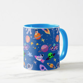 Astronaut Planet Rocket Pattern Mug