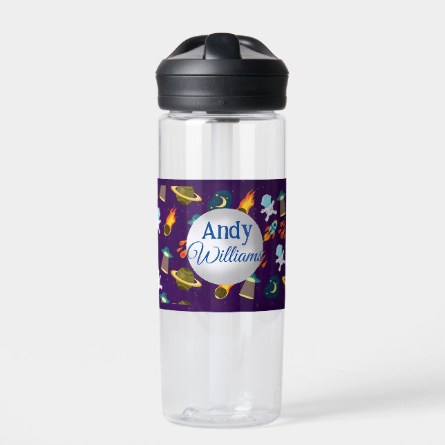 Astronaut Planet Space Galaxy Cartoon Pattern  Water Bottle (Front)