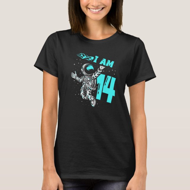 Astronaut  Planet Spaceship Happy 14th Birthday T-Shirt (Front)