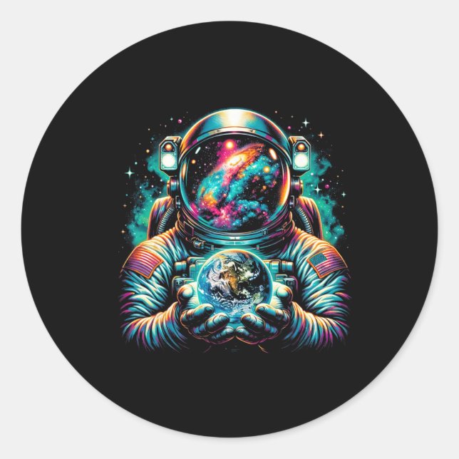 Astronaut Planets Astronaut Science Space Cosmic E Classic Round Sticker (Front)