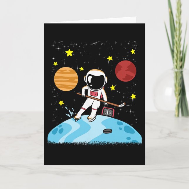 Astronaut Planets Ice Hockey Player Space Galaxy  Card (Front)