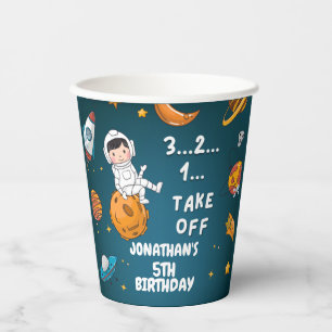 Astronaut Planets Space Blue Galaxy Birthday Paper Cups