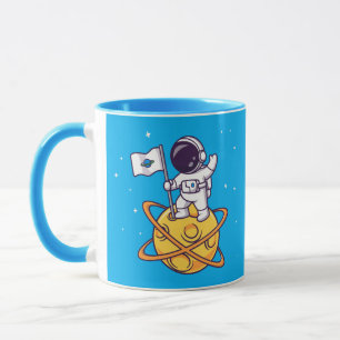 Astronaut Planting Flag on Yellow Planet Mug