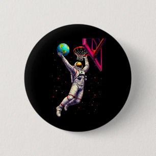 Astronaut Playing Basketball Planets Outer Space 6 Cm Round Badge