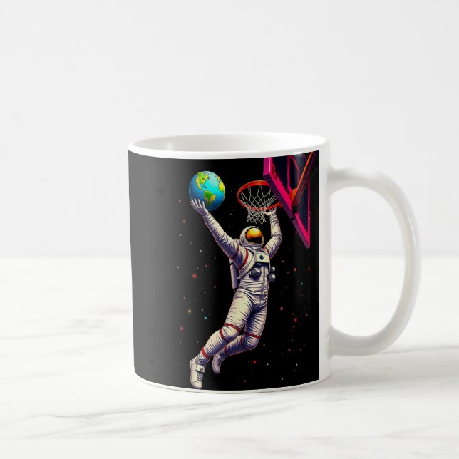 Astronaut Playing Basketball Planets Outer Space  Coffee Mug (Right)