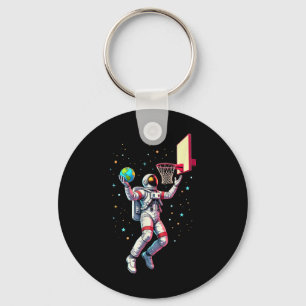 Astronaut Playing Basketball Planets Outer Space _ Key Ring