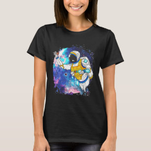 Astronaut Playing Darts in Outer Space Design T-Shirt