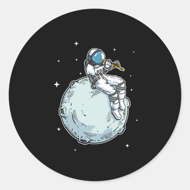 Astronaut Playing Flute Music Flute Lover Gift Classic Round Sticker (Front)