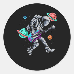 Astronaut Playing Guitar Space Planets Musician Classic Round Sticker