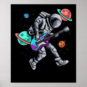 Astronaut Playing Guitar Space Planets Musician Poster