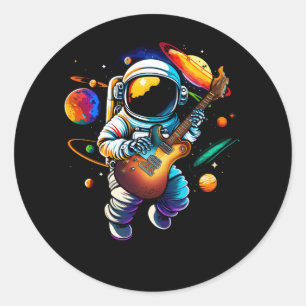 Astronaut Playing Guitar Space Planets Musician Sp Classic Round Sticker