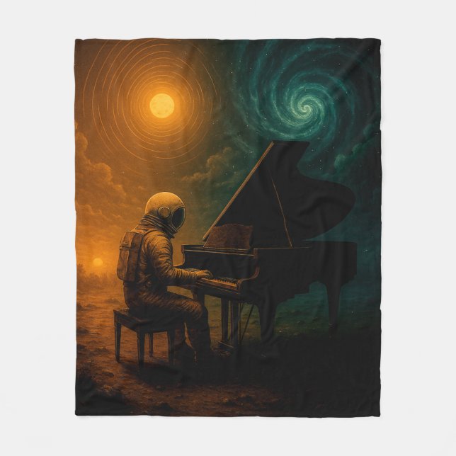 Astronaut Playing Piano in Split Reality - Surreal Fleece Blanket (Front)