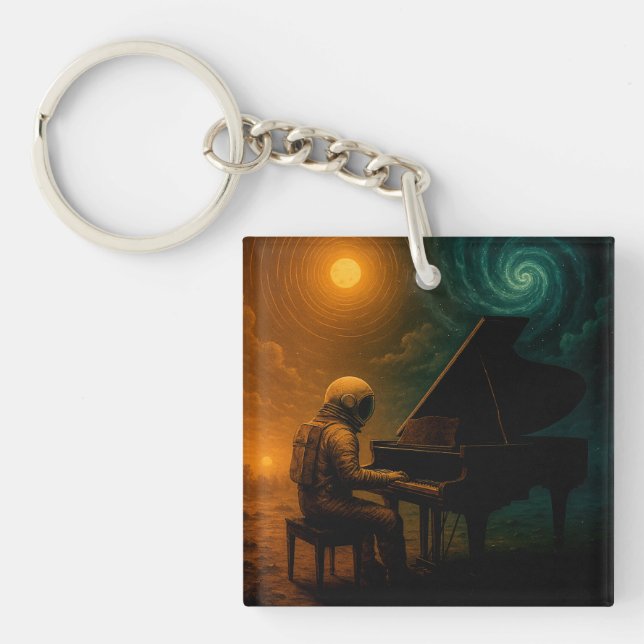 Astronaut Playing Piano in Split Reality - Surreal Key Ring (Front)