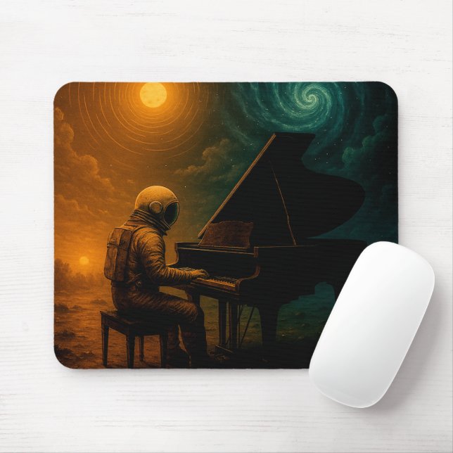 Astronaut Playing Piano in Split Reality - Surreal Mouse Pad (With Mouse)