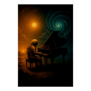 Astronaut Playing Piano in Split Reality - Surreal Poster