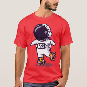 Astronaut Playing Roller Skates Cartoon T-Shirt