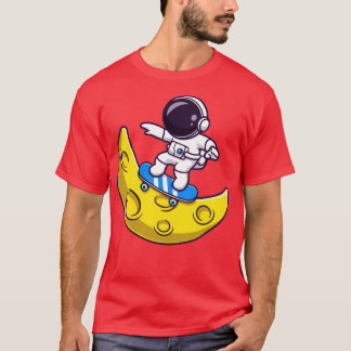 Astronaut Playing Skateboard On Moon Cartoon T-Shirt