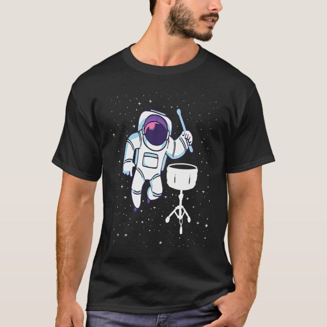 Astronaut Playing Snare Percussion Snare Drummer T-Shirt (Front)